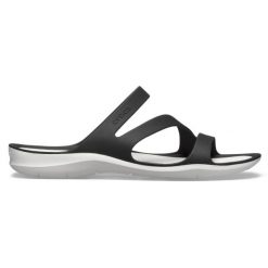 Klapki damskie Crocs Swiftwater Sandal W. Czarne klapki damskie Crocs, bez wzorów, z materiału, bez obcasa, bez zapięcia. Za 189.00 zł.