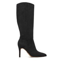 Kozaki Nine West. Czarne kozaki damskie Nine West, bez wzorów, bez obcasa, na szpilce, bez zapięcia. Za 329.99 zł.