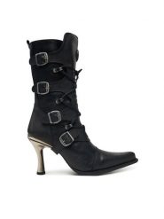 NEW ROCK Botki M-9373-S2 Czarny. Czarne botki damskie NEW ROCK, bez wzorów, ze skóry, rockowe, bez obcasa, na szpilce, bez zapięcia. Za 1,059.00 zł.