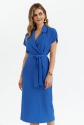 Elegancka sukienka ołówkowa z kołnierzem niebieska. Niebieskie sukienki damskie Sukienki.shop, do pracy, l, bez wzorów, z elastanu, biznesowe, bez kołnierzyka, bez ramiączek, midi, dopasowane. Za 349.00 zł.