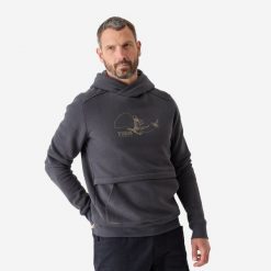 Sweter 500 camo. Szare swetry męskie SOLOGNAC, na jesień, l, bez wzorów, z bawełny, bez kołnierzyka, bez ramiączek. Za 169.99 zł.