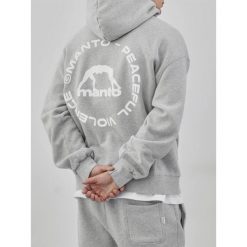 MANTO bluza z kapturem LABEL 25 OVERSIZE melanż. Szare bluzy damskie Manto, bez wzorów, bez ramiączek, z kapturem. Za 299.00 zł.