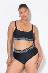 Damska Góra od bikini miękkie miseczki pas pod biustem z haftem. Czarne stroje kąpielowe damskie Ulla Popken, plus size, bez wzorów, z elastanu. Za 125.99 zł.