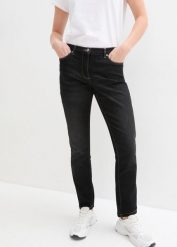 Dżinsy ze stretchem o kroju boyfriend, mid waist. Czarne jeansy damskie bonprix, bez wzorów, z jeansu. Za 142.99 zł.