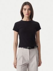 Tommy Hilfiger T-Shirt WW0WW48702 Czarny Slim Fit. Czarne t-shirty damskie Tommy Hilfiger, xs, bez wzorów, z bawełny, bez kołnierzyka, bez ramiączek. Za 249.99 zł.