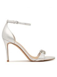 Guess Sandały FLJKBB LEL03 Srebrny. Szare sandały damskie Guess, z aplikacjami, ze skóry, bez obcasa, na szpilce, bez zapięcia. Za 719.99 zł.