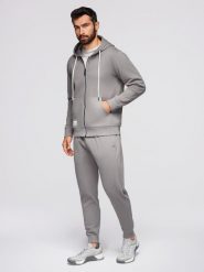 Komplet dresowy męski set bluza rozpinana z kapturem + spodnie joggery - szary V8. Szare bluzy męskie Ombre Clothing, m, z aplikacjami, z bawełny, bez ramiączek, z kapturem. Za 339.99 zł.
