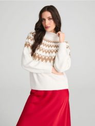 Sweter - kremowy. Białe swetry nierozpinane damskie Sinsay, l, bez wzorów, ze splotem, bez kołnierzyka, bez ramiączek. Za 69.99 zł.