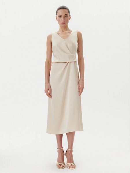 Rinascimento Sukienka koktajlowa CFC0122928003 Beżowy Regular Fit. Brązowe sukienki damskie Rinascimento, m, bez wzorów, z syntetyku, wizytowe, bez kołnierzyka, bez ramiączek. Za 179.99 zł.