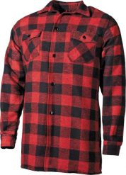MFH Koszula flanelowa drwala czerwono-czarna kratka L. Czarne koszule męskie MFH, l, bez wzorów, bez kołnierzyka, bez ramiączek. Za 264.00 zł.