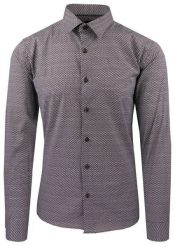 Taliowana Koszula Męska - Victorio - Drobny Wzór, Brązowa. Brązowe koszule męskie Victorio, m, bez wzorów, z bawełny, eleganckie, bez kołnierzyka, bez ramiączek. Za 159.00 zł.