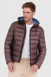 BLAUER Brązowa puchowa kurtka męska Virgil z kapturem. Brązowe kurtki męskie Blauer USA, l, bez wzorów, z nylonu, z kapturem. W wyprzedaży za 699.99 zł.