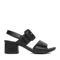 Sandały Rieker. Czarne sandały damskie Rieker, bez wzorów, bez obcasa, na słupku, bez zapięcia. Za 329.99 zł.