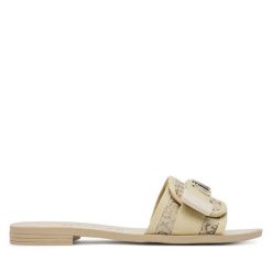 Klapki Guess. Żółte klapki damskie Guess, z aplikacjami, bez obcasa, bez zapięcia. Za 419.99 zł.