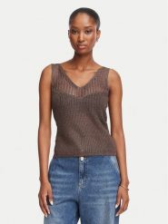 Morgan Top 262-MGATO Brązowy ciemny Slim Fit. Brązowe topy damskie Morgan, l, bez wzorów, z wiskozy, bez kołnierzyka, bez ramiączek. Za 189.99 zł.