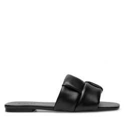 Klapki Badura. Czarne klapki damskie Badura, bez wzorów, bez obcasa, bez zapięcia. Za 229.99 zł.