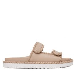 Klapki Badura. Brązowe klapki damskie Badura, bez wzorów, bez obcasa, bez zapięcia. Za 249.99 zł.