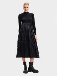 Desigual Sukienka codzienna 23WWVWAD Czarny Regular Fit. Czarne sukienki damskie Desigual, na co dzień, m, bez wzorów, z syntetyku, bez kołnierzyka, bez ramiączek, proste. Za 469.99 zł.