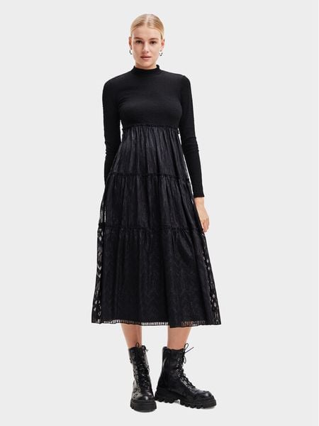 Desigual Sukienka codzienna 23WWVWAD Czarny Regular Fit. Czarne sukienki damskie Desigual, na co dzień, s, bez wzorów, z syntetyku, bez kołnierzyka, bez ramiączek, proste. Za 469.99 zł.