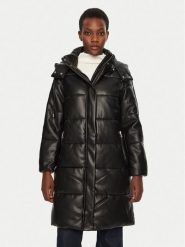 Morgan Płaszcz zimowy 242-GDON Czarny Regular Fit. Czarne płaszcze damskie Morgan, na zimę, bez wzorów, ze skóry, bez kołnierzyka, bez kaptura. Za 519.99 zł.