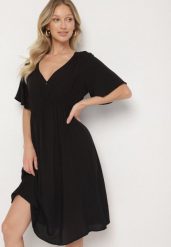Czarna Bawełniana Sukienka o Rozkloszowanym Fasonie Liranelle. Czarne sukienki damskie Born2be, na co dzień, na lato, l, bez wzorów, z bawełny, eleganckie, bez kołnierzyka, bez ramiączek, midi, rozkloszowane. Za 49.99 zł.