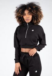 Ocala Cropped Bluza z zamkiem błyskawicznym do połowy - Czarny. Czarne bluzy damskie GORILLA WEAR, l, bez wzorów, z bawełny, bez ramiączek, bez kaptura. Za 229.00 zł.