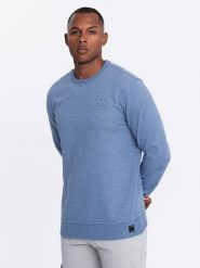 Melanżowa bluza dresowa męska z wyszywanym logotypem – indygo V4 OM-SSNZ-0163 - XXL. Bluzy męskie Ombre Clothing, l, z aplikacjami, z bawełny, eleganckie, bez ramiączek, bez kaptura. W wyprzedaży za 89.99 zł.