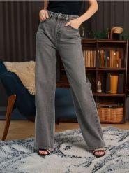 Jeansy wide leg - szary. Szare jeansy damskie Sinsay, bez wzorów, z jeansu, z podwyższonym stanem, długie. Za 69.99 zł.