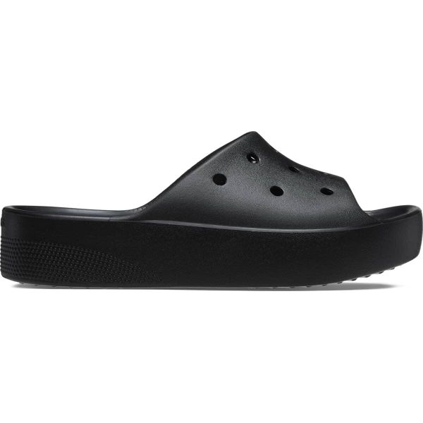 Klapki plażowe damskie Crocs Classic Platform Slide. Czarne klapki damskie Crocs, bez wzorów, sportowe, bez obcasa, bez zapięcia. Za 159.99 zł.