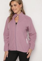Fioletowa Bluza na Suwak o Prostym Kroju ze Stójką i Kieszeniami Esamira. Fioletowe bluzy damskie Born2be, l, bez wzorów, z jeansu, eleganckie, bez ramiączek, bez kaptura. Za 24.99 zł.