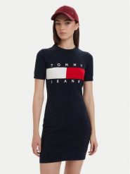 Tommy Jeans Sukienka codzienna Flag DW0DW22853 Granatowy Slim Fit. Niebieskie sukienki damskie Tommy Jeans, na co dzień, s, bez wzorów, z bawełny, bez kołnierzyka, bez ramiączek, proste. Za 449.99 zł.