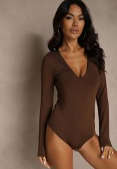 Brązowe Body z Długimi Rękawami z Wiskozą Zaithria. Brązowe body Renee, bez wzorów, z wiskozy. Za 89.99 zł.