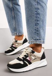 Czarno-Beżowe Sneakersy z Metalicznymi i Siateczkowymi Wstawkami Dalathe. Czarne obuwie sportowe damskie Born2be, bez wzorów, z jeansu, bez zapięcia, trekkingowe. Za 59.99 zł.
