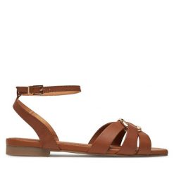 Sandały TWINSET. Brązowe sandały damskie Twinset, bez wzorów, bez obcasa, na płaskiej podeszwie, bez zapięcia. Za 419.99 zł.