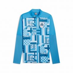 Bluza treningowa z zamkiem błyskawicznym 1/4 OM Prematch 2024/25. Niebieskie bluzy damskie Puma, bez wzorów, sportowe, bez ramiączek, bez kaptura. W wyprzedaży za 355.00 zł.