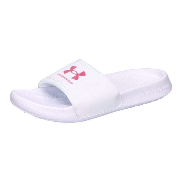 Klapki damskie Under Armour Ignite Select. Białe klapki damskie Under Armour, bez wzorów, sportowe, bez obcasa, bez zapięcia. Za 179.50 zł.