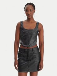 Adidas Top Pleather KE5041 Czarny Slim Fit. Czarne topy damskie Adidas, bez wzorów, ze skóry, bez kołnierzyka, bez ramiączek. Za 349.99 zł.