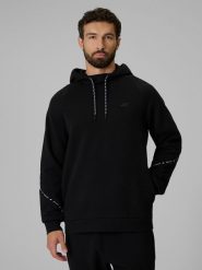 4F Bluza dresowa regular z kapturem męska - czarna S. Czarne bluzy męskie 4F, m, bez wzorów, z dresówki, bez ramiączek, z kapturem. Za 199.99 zł.