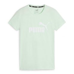 Koszulka damska Puma ESS Logo Tee. Zielone bluzki damskie Puma, s, bez wzorów, z bawełny, sportowe, bez kołnierzyka, bez ramiączek. Za 79.00 zł.