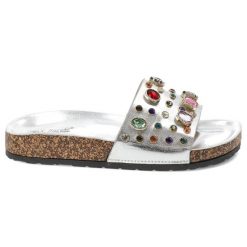 Srebrne Klapki S.Barski Stylowe Płaskie Obuwie Damskie. Szare klapki damskie S.BARSKI, bez wzorów, eleganckie, bez obcasa, na płaskiej podeszwie, bez zapięcia. Za 119.00 zł.