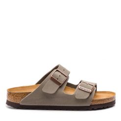 Klapki Birkenstock. Szare klapki damskie Birkenstock, bez wzorów, bez obcasa, bez zapięcia. Za 429.99 zł.