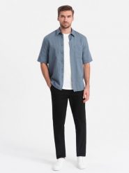Spodnie męskie chino SLIM FIT - czarne V4 - Rozmiar: XL. Czarne eleganckie spodnie męskie Ombre Clothing, bez wzorów, z bawełny. W wyprzedaży za 149.99 zł.