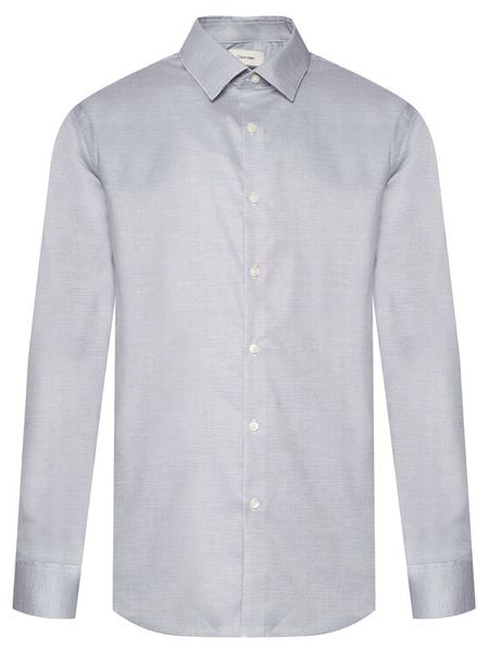 Calvin Klein Koszula LV019EU057 Niebieski Slim Fit. Niebieskie koszule męskie Calvin Klein, m, bez wzorów, z bawełny, biznesowe, bez kołnierzyka, bez ramiączek. Za 349.99 zł.