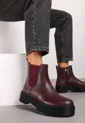 Bordowe Botki w Stylu Sztybletów na Platformie z Ociepleniem Torlissa. Czerwone botki damskie Renee, bez wzorów, z jeansu, eleganckie, bez obcasa, na platformie, bez zapięcia. Za 159.99 zł.