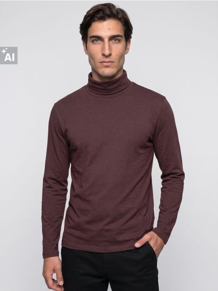 Bawełniany golf basic - fioletowy. Fioletowe swetry męskie Sinsay, l, bez wzorów, z bawełny, bez kołnierzyka, bez ramiączek. Za 29.99 zł.