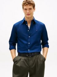 Tommy Hilfiger koszula casual z lnem Mężczyźni Regular Fit len niebieski, S. Niebieskie koszule męskie Tommy Hilfiger, m, bez wzorów, z bawełny, casualowe, bez kołnierzyka, bez ramiączek. Za 379.95 zł.