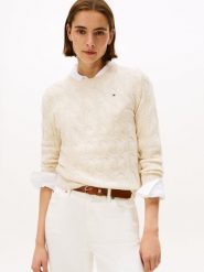 Tommy Hilfiger Sweter z dzianiny Kobiety Wełna beżowy, L. Brązowe swetry nierozpinane damskie Tommy Hilfiger, l, bez wzorów, z dzianiny, eleganckie, bez kołnierzyka, bez ramiączek. Za 479.95 zł.