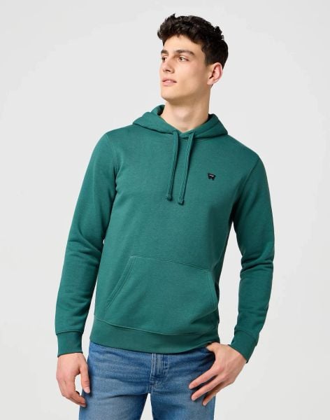 MESKA BLUZA WRANGLER SIGN OFF HOODIE BISTRO GREEN 112371458. Zielone bluzy męskie Wrangler, xl, bez wzorów, z kapturem. Za 189.99 zł.