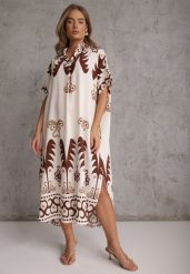Brązowa Wiskozowa Sukienka o Kroju Oversize z Geometrycznym Printem Talon. Brązowe sukienki damskie Renee, na lato, l, bez wzorów, z wiskozy, eleganckie, bez kołnierzyka, bez ramiączek, midi, oversize. Za 89.99 zł.