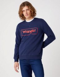 WRANGLER FRAME LOGO CREW MĘSKA BLUZA KLASYCZNA NADRUK NAVY W662HA114 112320240. Niebieskie bluzy męskie Wrangler, m, bez wzorów, z bawełny, klasyczne, bez ramiączek, bez kaptura. Za 189.99 zł.